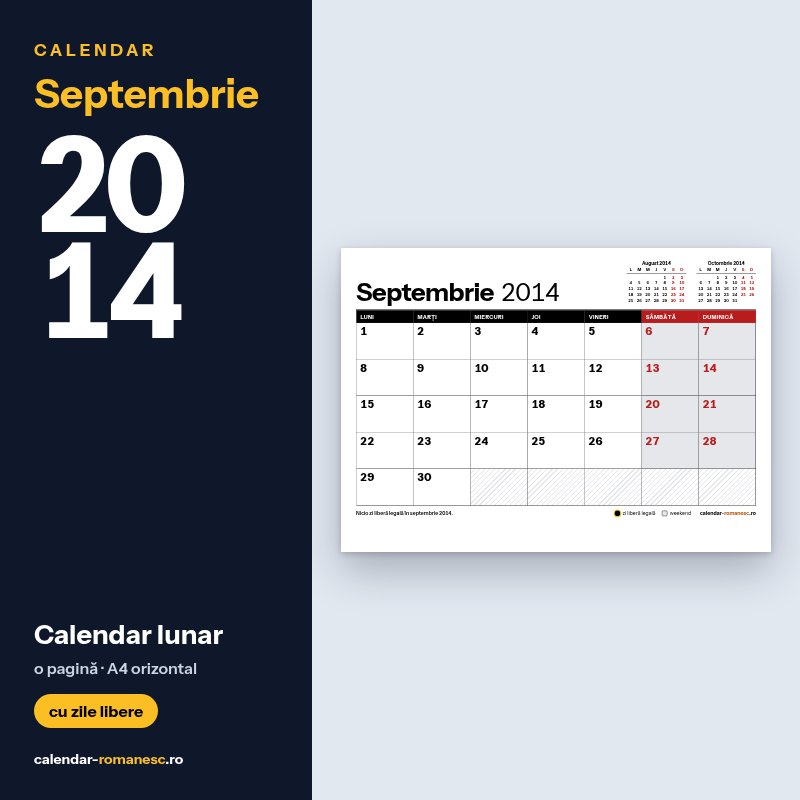 Calendar Septembrie 2014 de imprimat