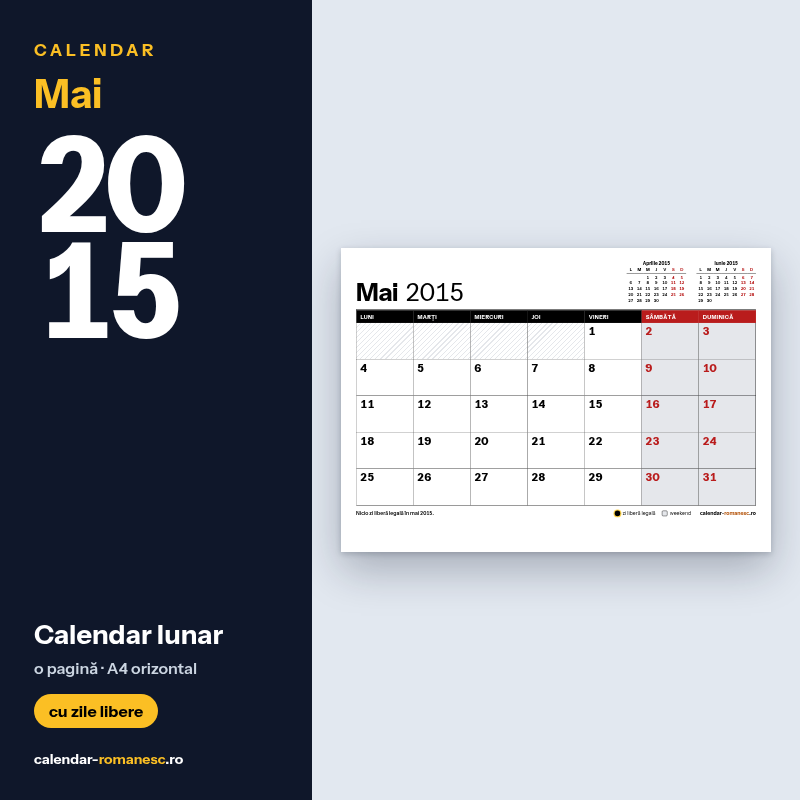 Calendar Mai 2015 de imprimat