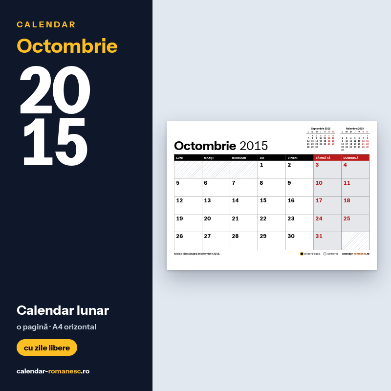 Calendar Octombrie 2015 de imprimat