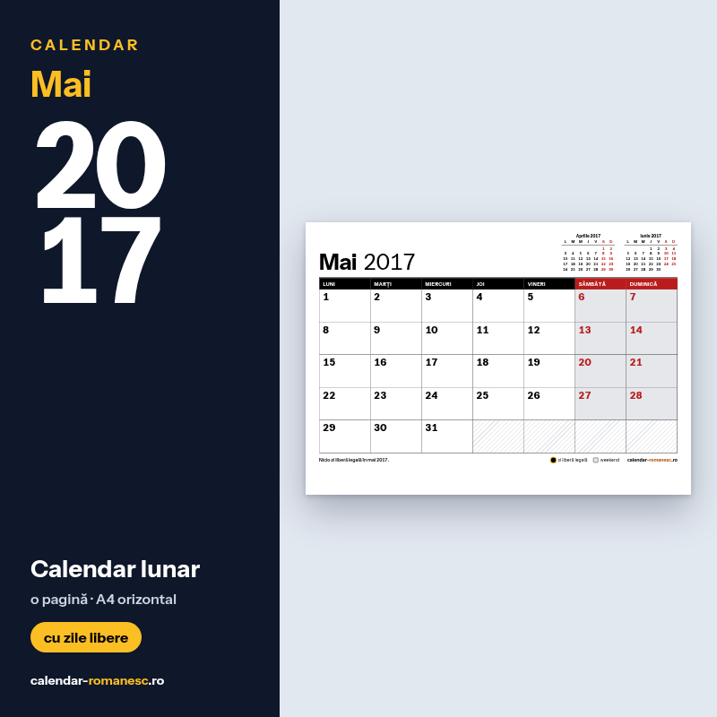 Calendar Mai 2017 de imprimat
