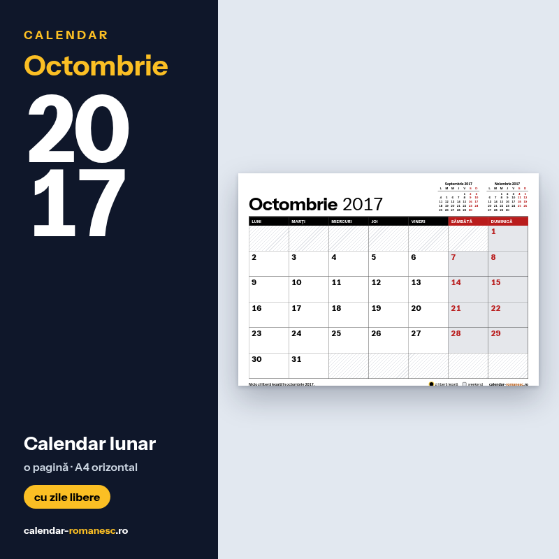 Calendar Octombrie 2017 de imprimat