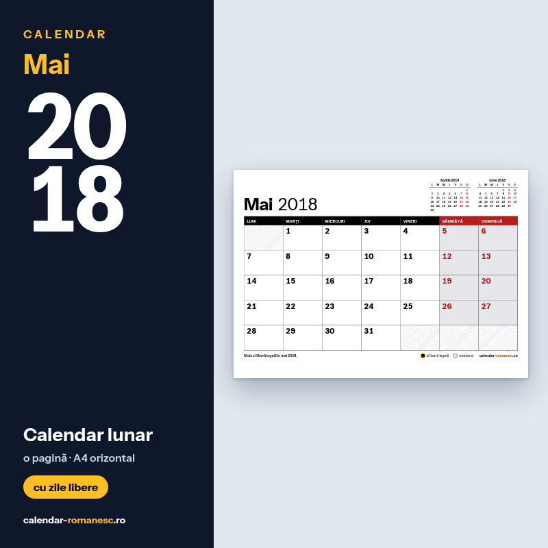 Calendar Mai 2018 de imprimat