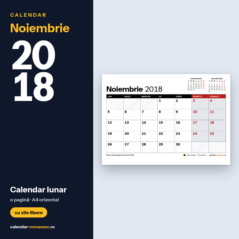 Calendar Noiembrie 2018 de imprimat