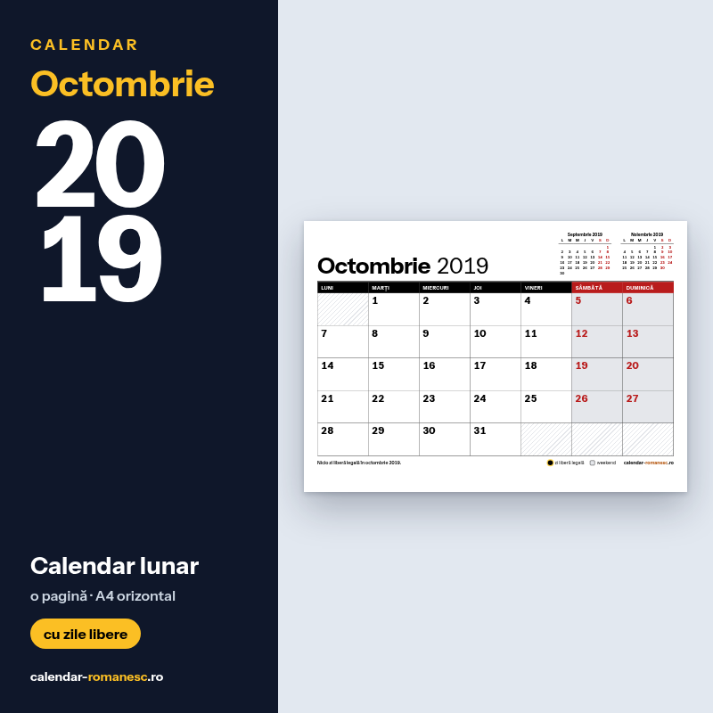 Calendar Octombrie 2019 de imprimat