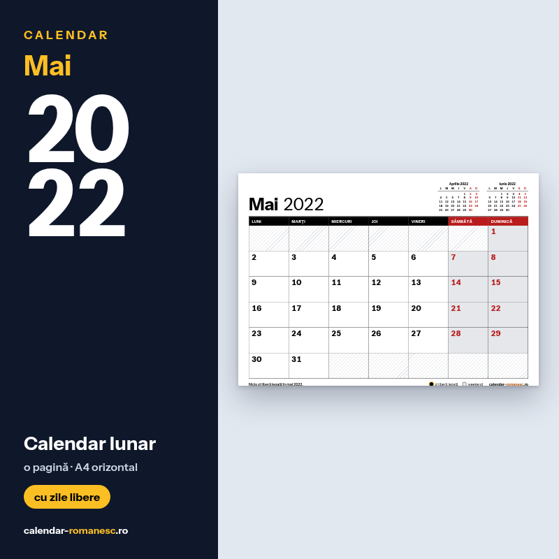 Calendar Mai 2022 de imprimat