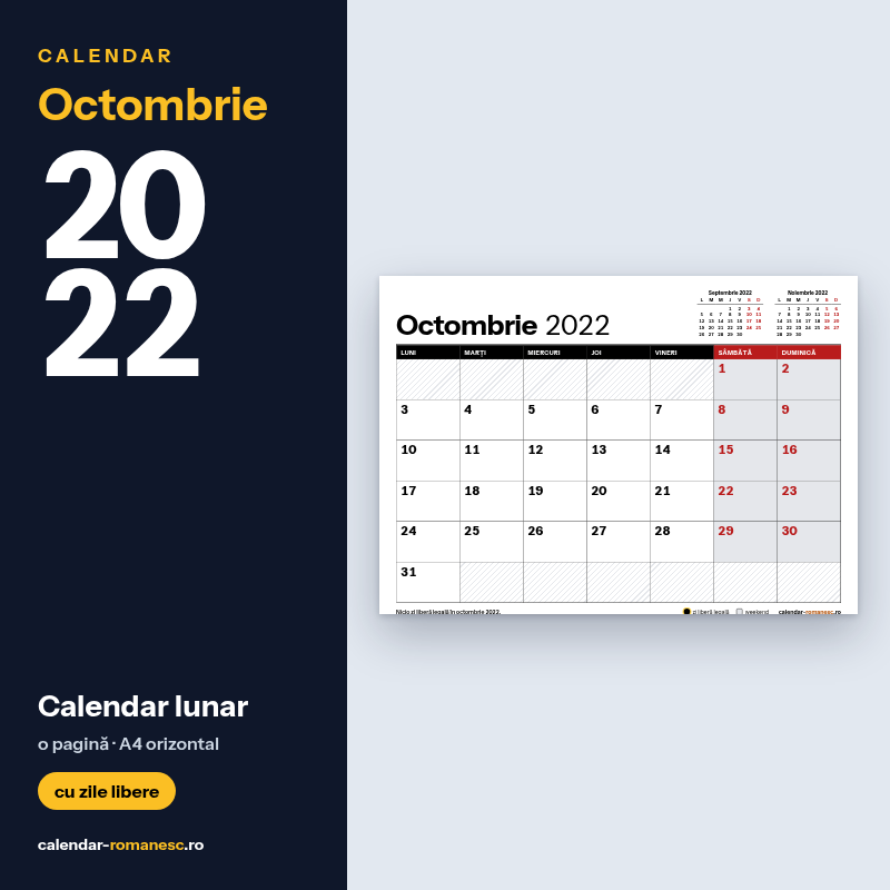 Calendar Octombrie 2022 de imprimat