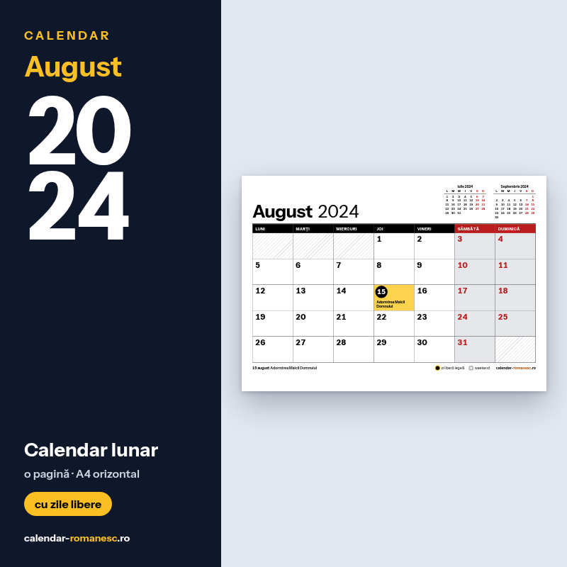 Calendar August 2024 de imprimat