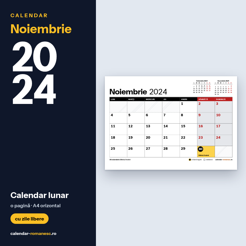 Calendar Noiembrie 2024 de imprimat