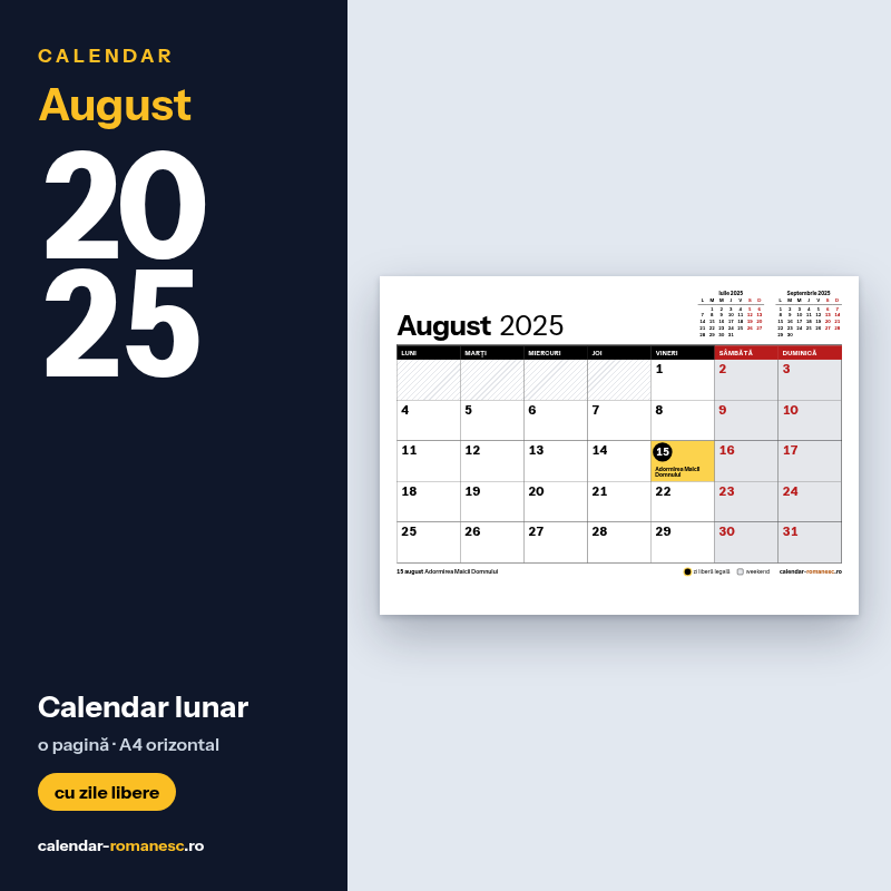 Calendar August 2025 de imprimat