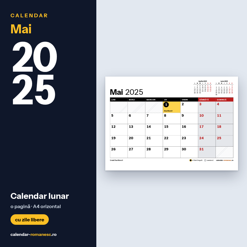 Calendar Mai 2025 de imprimat