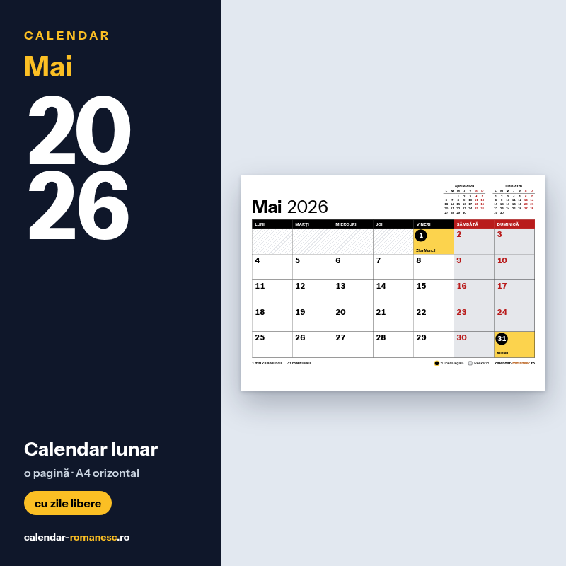 Calendar Mai 2026 de imprimat