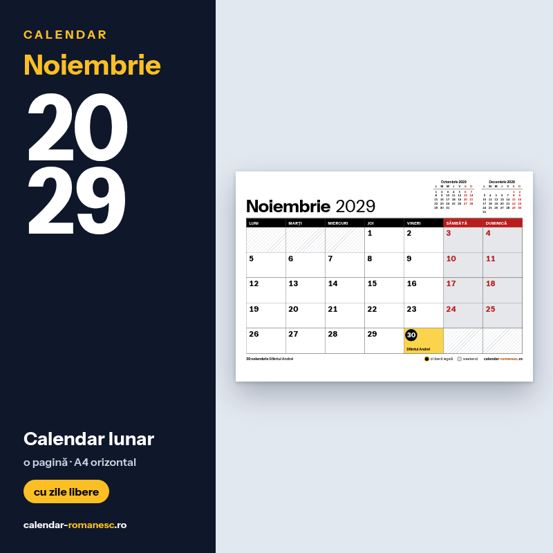 Calendar Noiembrie 2029 de imprimat
