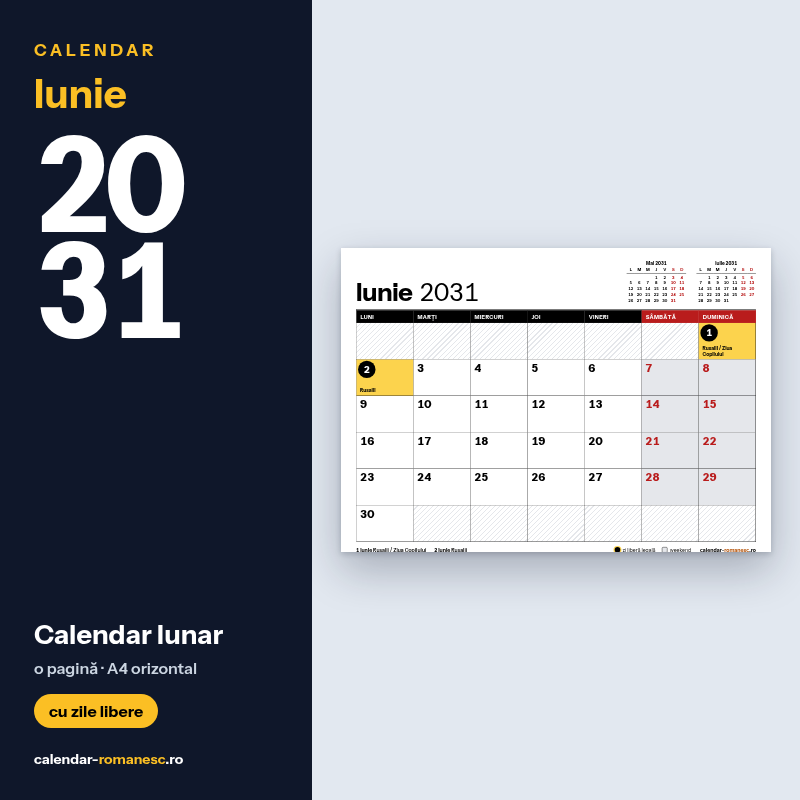 Calendar Iunie 2031 de imprimat