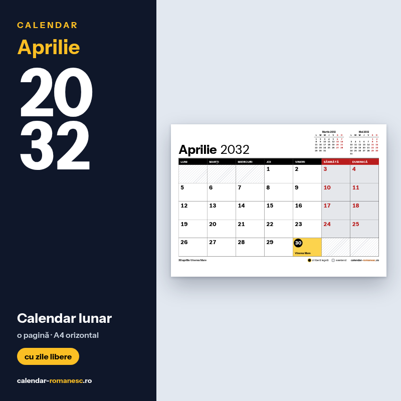 Calendar Aprilie 2032 de imprimat