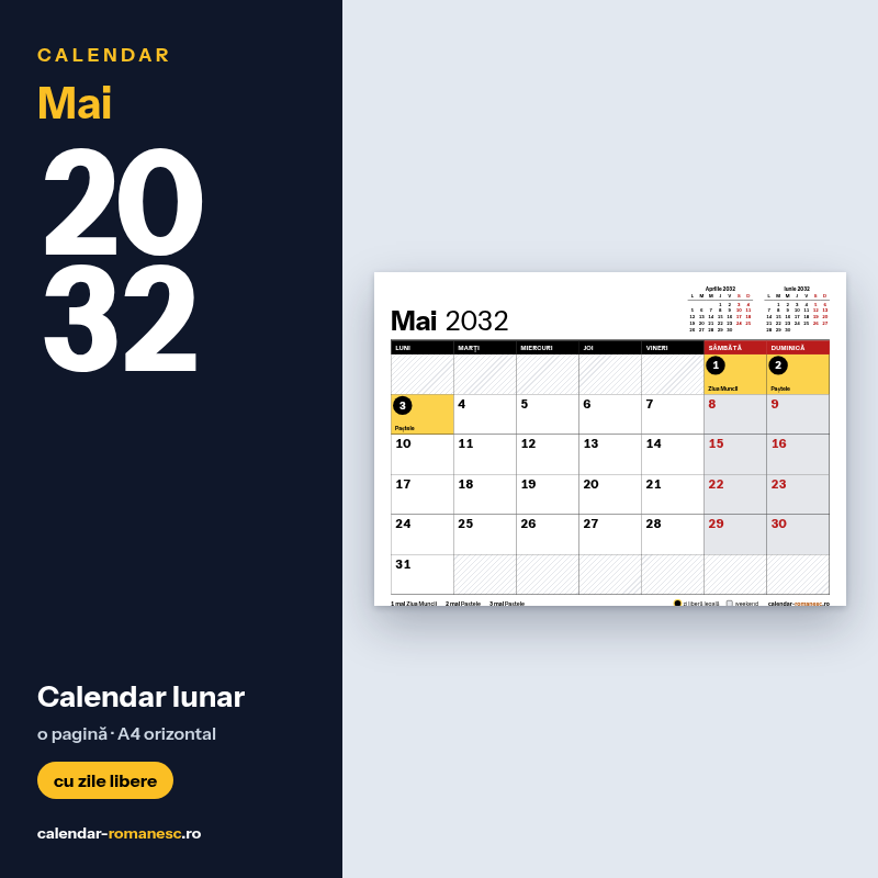 Calendar Mai 2032 de imprimat