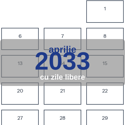 Calendar Aprilie 2033 de imprimat