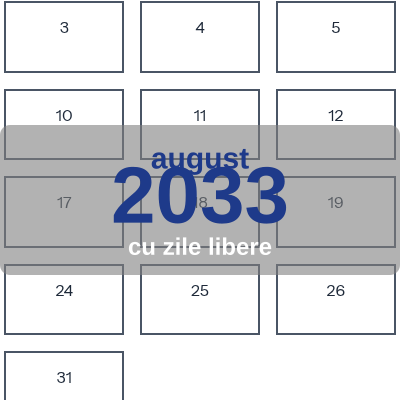 Calendar August 2033 de imprimat