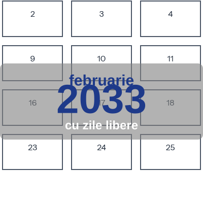 Calendar Februarie 2033 de imprimat