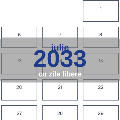 Calendar Iulie 2033 de imprimat