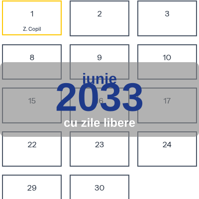Calendar Iunie 2033 de imprimat