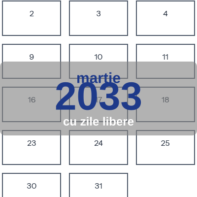 Calendar Martie 2033 de imprimat