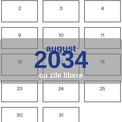 Calendar August 2034 de imprimat