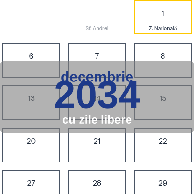 Calendar Decembrie 2034 de imprimat