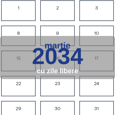 Calendar Martie 2034 de imprimat