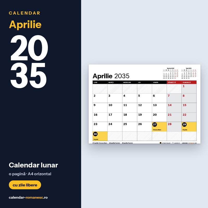 Calendar Aprilie 2035 de imprimat