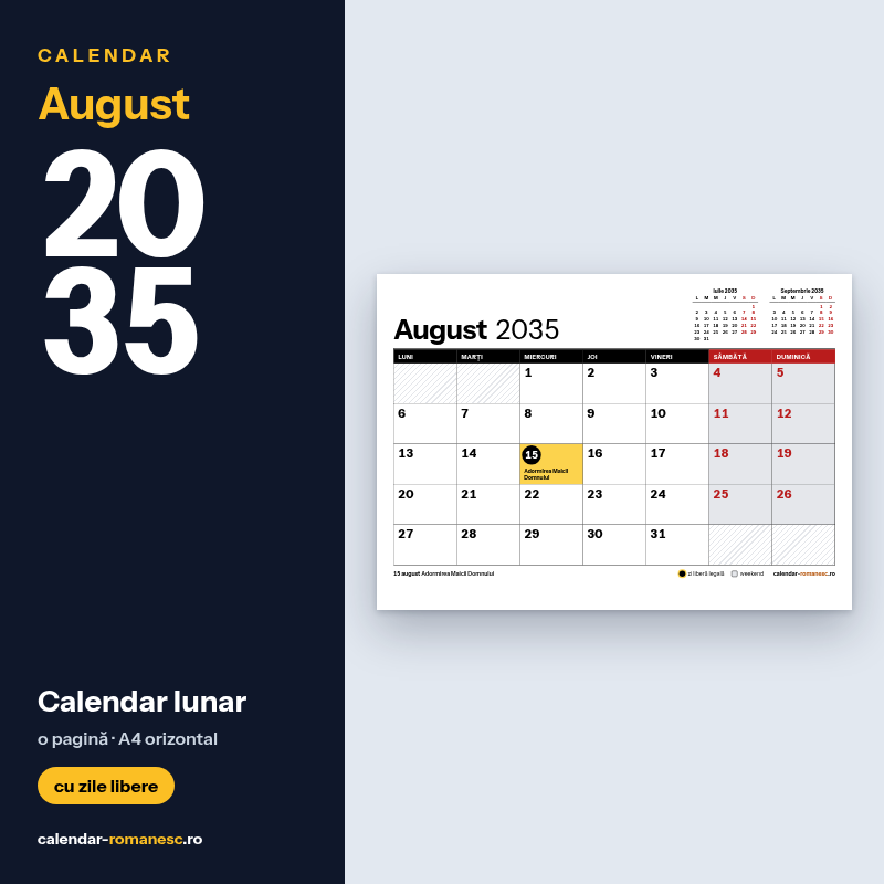 Calendar August 2035 de imprimat