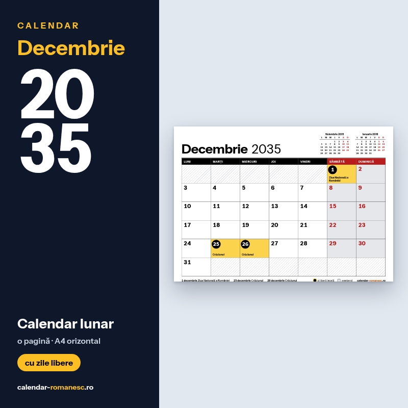 Calendar Decembrie 2035 de imprimat
