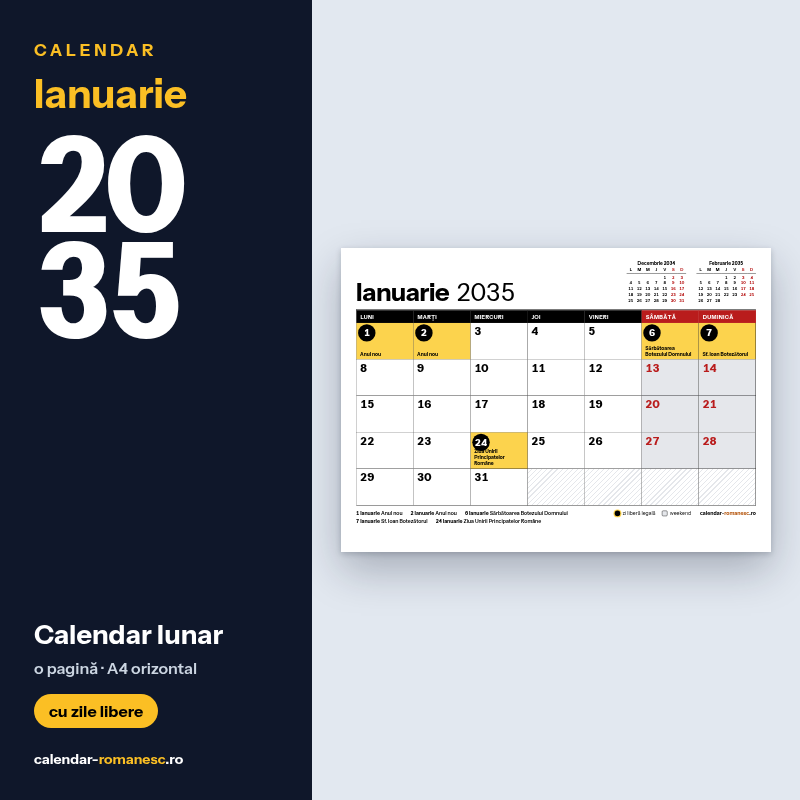 Calendar Ianuarie 2035 de imprimat