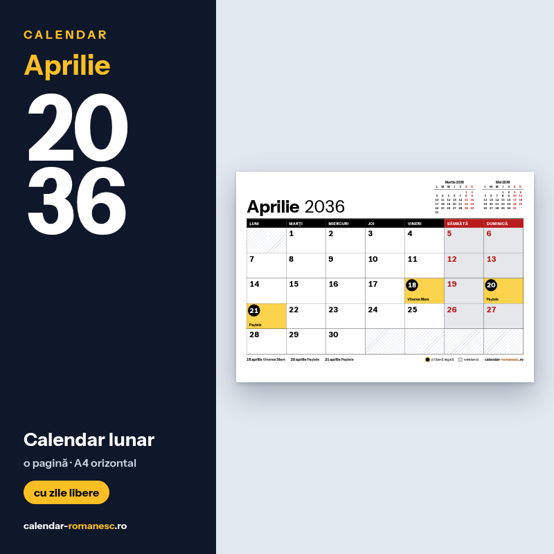 Calendar Aprilie 2036 de imprimat