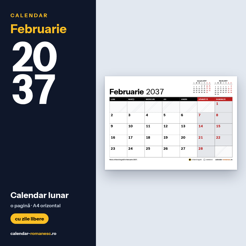 Calendar Februarie 2037 de imprimat
