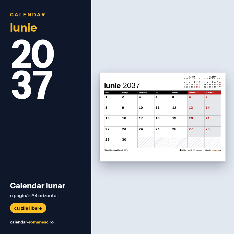 Calendar Iunie 2037 de imprimat