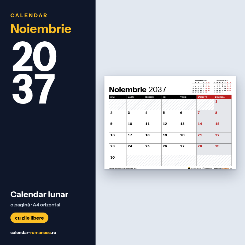 Calendar Noiembrie 2037 de imprimat