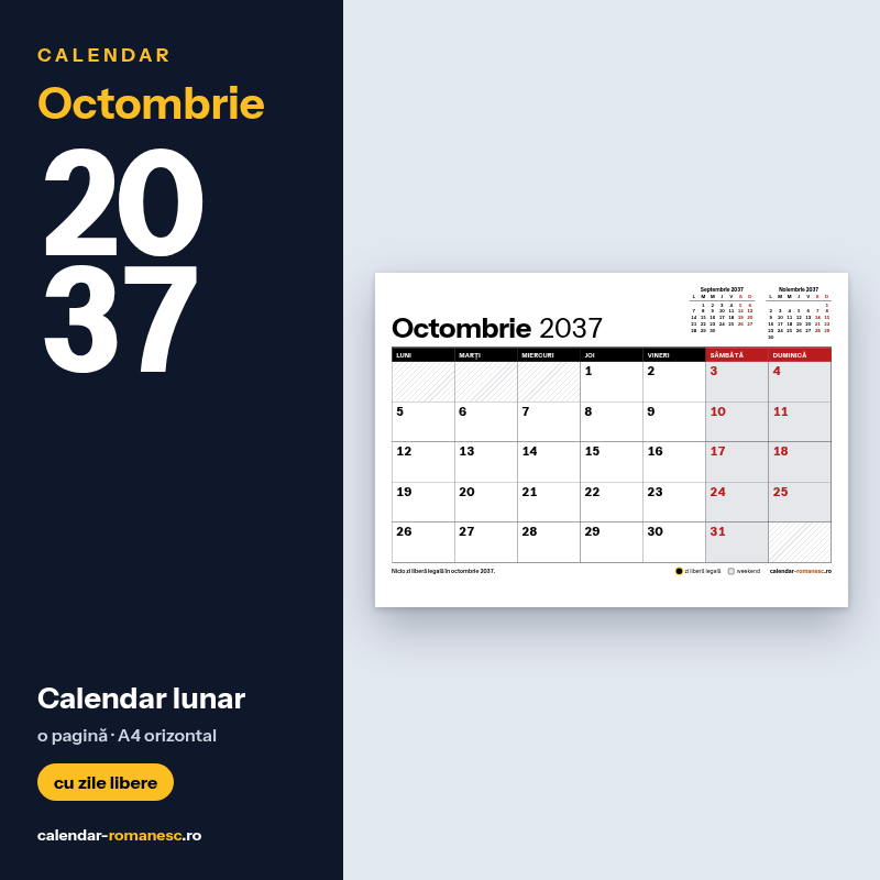 Calendar Octombrie 2037 de imprimat