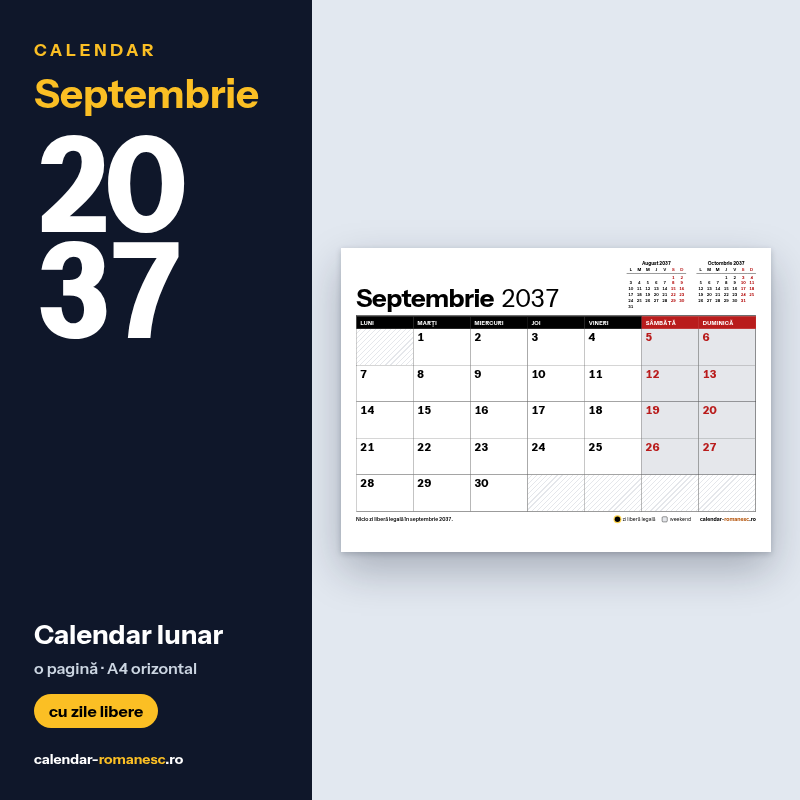 Calendar Septembrie 2037 de imprimat