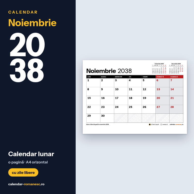 Calendar Noiembrie 2038 de imprimat