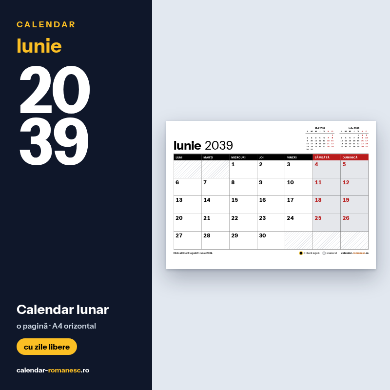 Calendar Iunie 2039 de imprimat
