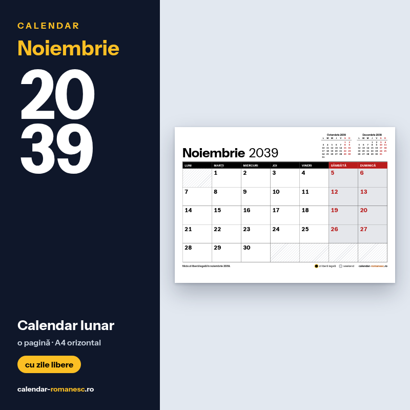 Calendar Noiembrie 2039 de imprimat