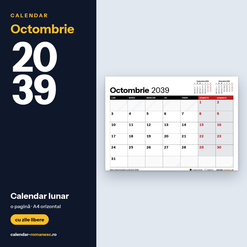 Calendar Octombrie 2039 de imprimat