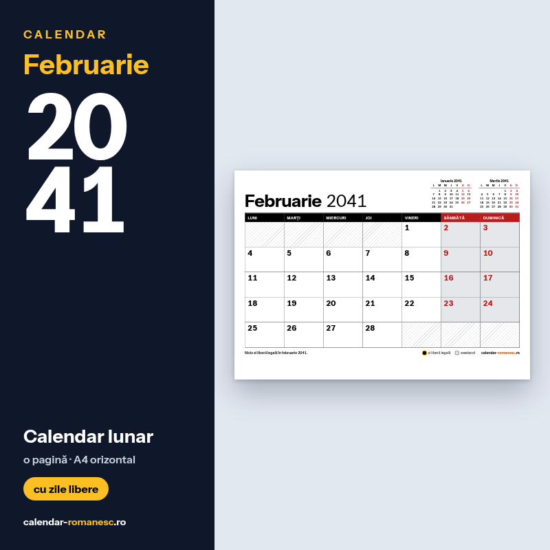 Calendar Februarie 2041 de imprimat