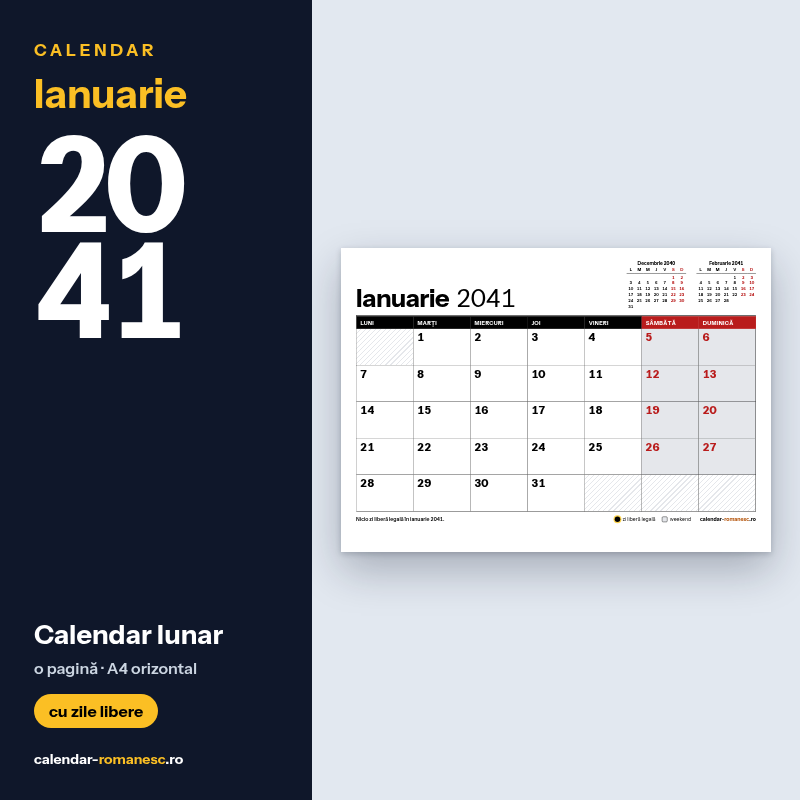 Calendar Ianuarie 2041 de imprimat
