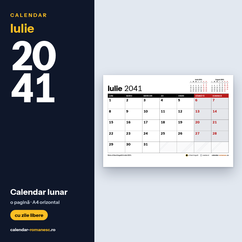Calendar Iulie 2041 de imprimat