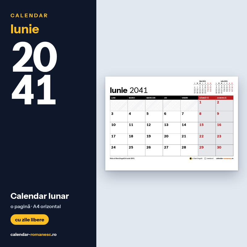 Calendar Iunie 2041 de imprimat