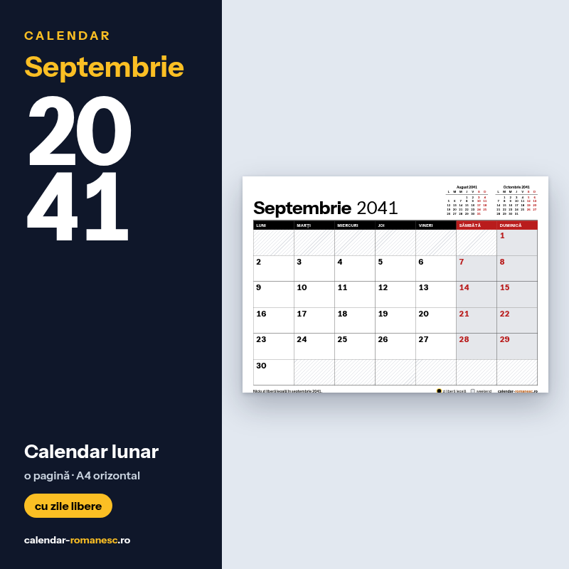 Calendar Septembrie 2041 de imprimat