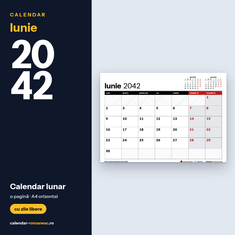 Calendar Iunie 2042 de imprimat