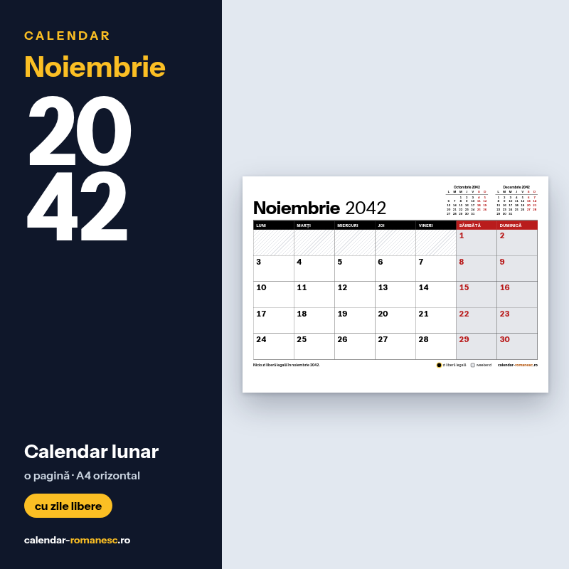 Calendar Noiembrie 2042 de imprimat