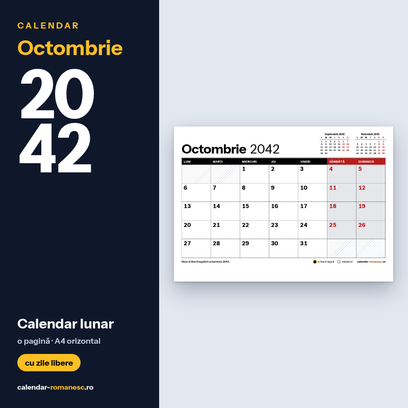 Calendar Octombrie 2042 de imprimat